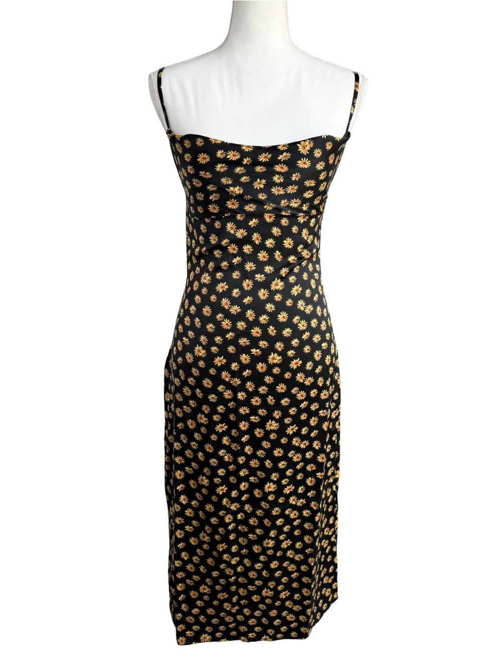 NWT WeWoreWhat Ditsy Daisies Cowl Neck Black Floral Midi Slip Dress Size 2